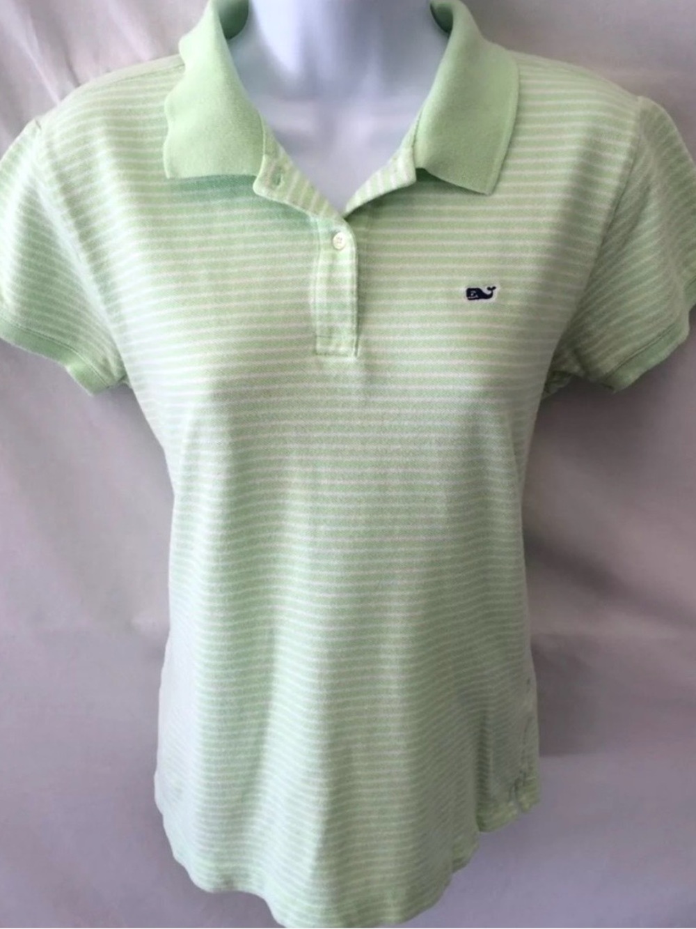 VINEYARD VINES Shirt Polo Preppy Striped Top Knit Green White - Picture 2 of 9
